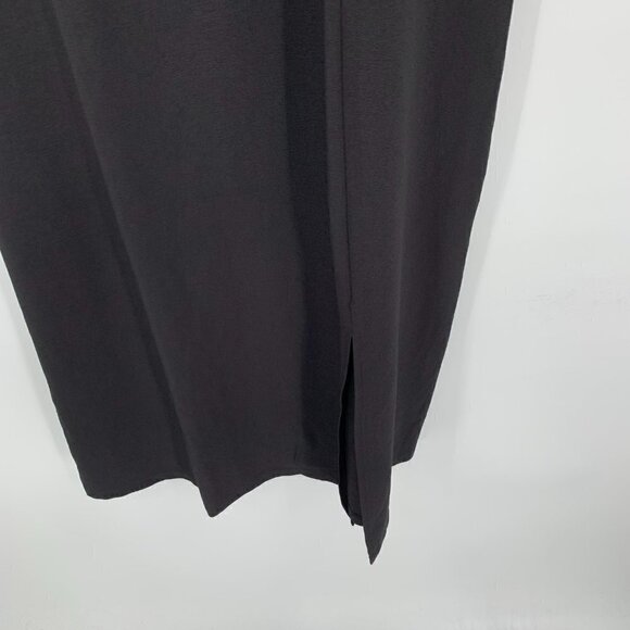 Chelsea 28 pleat sleeve black sheath shift midi dress crepe front slit new Large - Picture 3 of 6